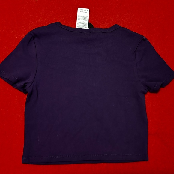 Retro purple and neon green nostalgia print cropped short sleeves baby tee NWT - Picture 9 of 9